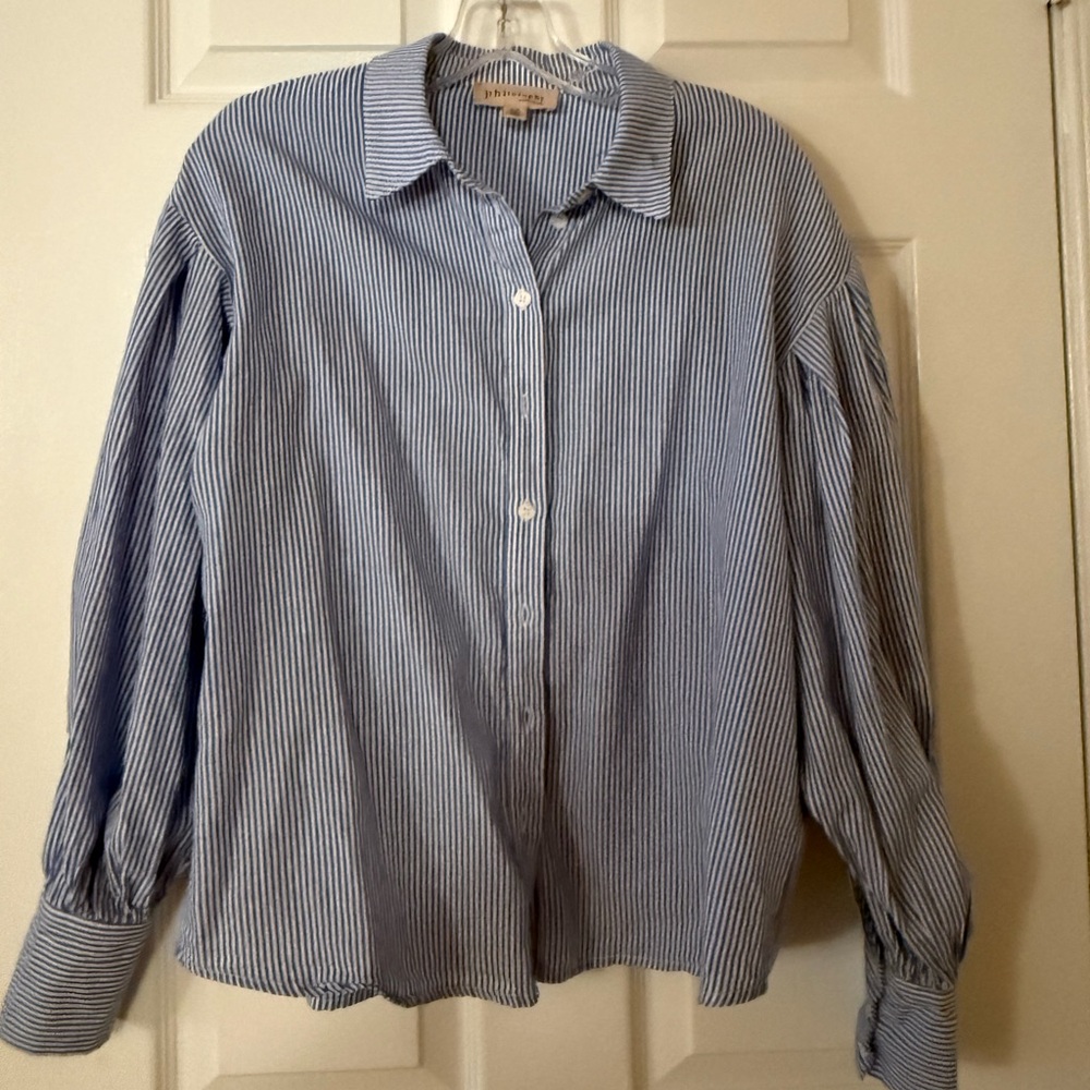 T183- Philosophy Blue and White Striped Shirt